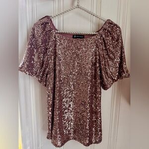 Cable & Gauge Rose Gold Sequin Puff Sleeve Top